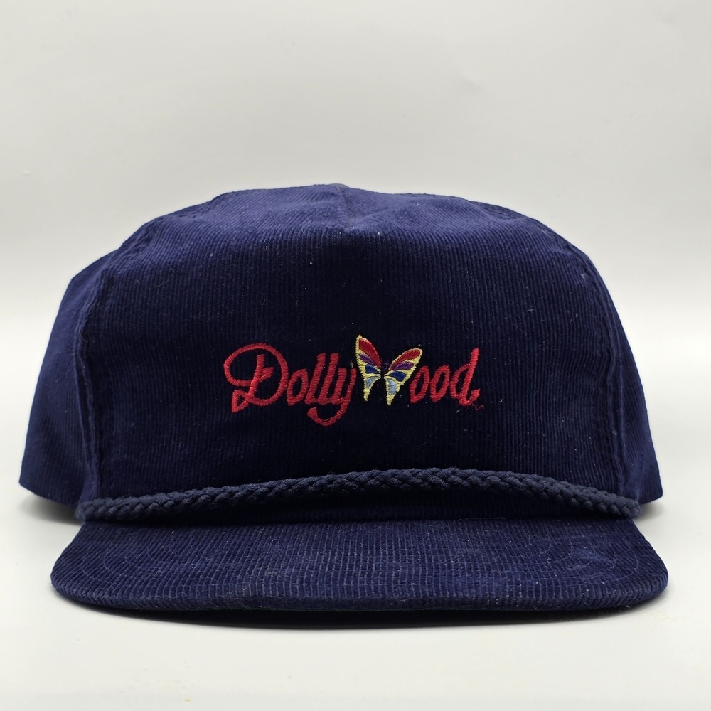 Vintage Dollywood Navy Corduroy Snapback Hat Rope Cap Butterfly Logo USA NWT